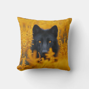 Coussin Chien noir aux yeux d'or étonnants