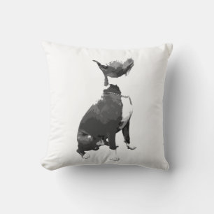 Coussin Chien noir et blanc à la mode de pitbull