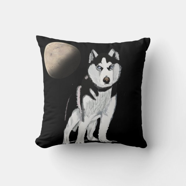 Coussin Chien noir et blanc Husky (Recto)
