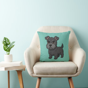 Coussin Chien noir mignon Scottish Terrier Vert