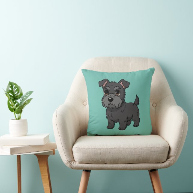 Coussin Chien noir mignon Scottish Terrier Vert (Chaise)