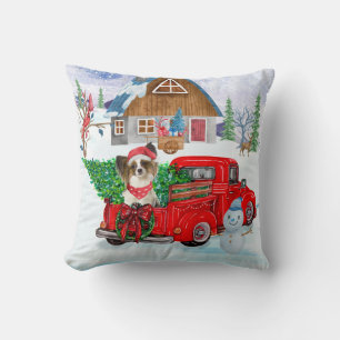 Coussin Chien Papillon Dans Camion De Livraison De Noël Ne