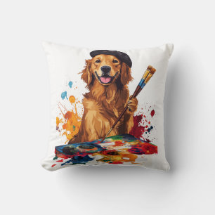Coussin Chien peintre � Chien artistique avec chevalet
