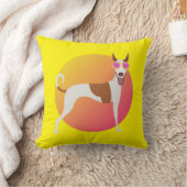 Coussin Chien podenco jaune et rose avec lunettes de solei (Couverture)
