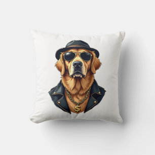 Coussin Chien Retriever Doré Vintage Cool en Lunettes de S