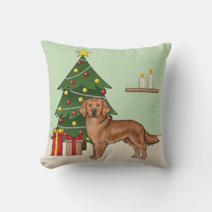 Coussin Chien Retriever Golden Rouge Avec Arbre de Noël