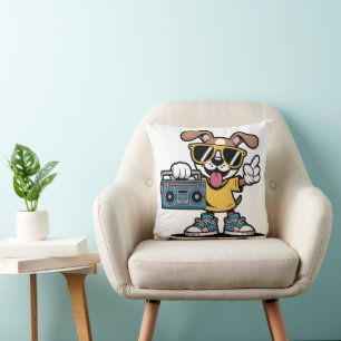 Coussin Chien rétro hip hop : Chien de dessin animé cool