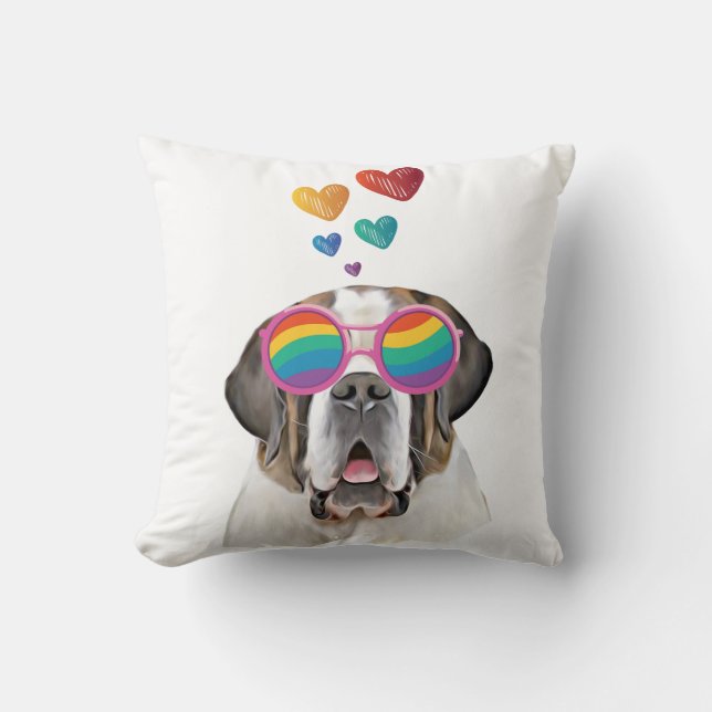Coussin Chien Saint-Bernard avec coeurs pour la Saint-Vale (Recto)