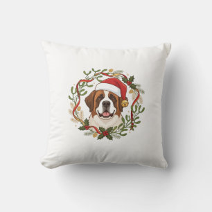 Coussin Chien Saint-Bernard Chapeau de Père Noël Couronne