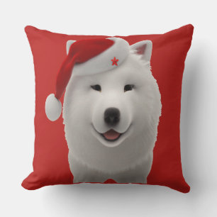 Coussin Chien Samoyède de style dessin animé mignon festif