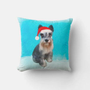 Coussin Chien Schnauzer Miniature En Fête De Noël De Neige