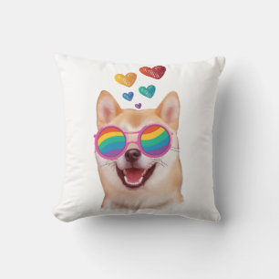 Coussin Chien Shiba Inu avec coeurs Saint-Valentin
