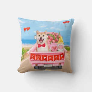 Coussin Chien Shiba Inu Camion de la Saint-Valentin Cœurs