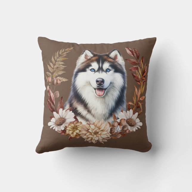 Coussin Chien sibérien Husky Automne Wreath (Verso)
