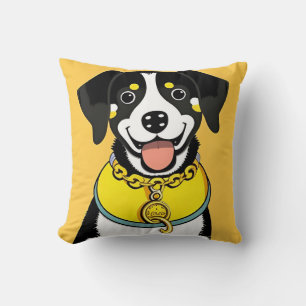 Coussin Chien souriant illustré avec collier