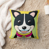 Coussin Chien souriant illustré avec collier (Couverture)