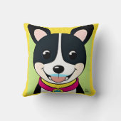 Coussin Chien souriant illustré avec collier (Verso)