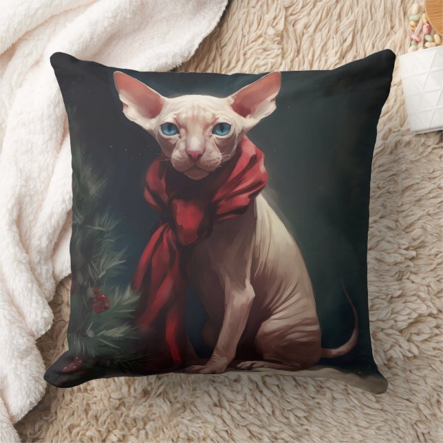 Coussin Chien Sphynx dans la neige de Noël (Couverture)
