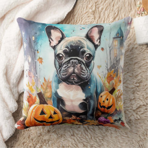 Coussin Chien-taureau français d'Halloween avec la peur Ci