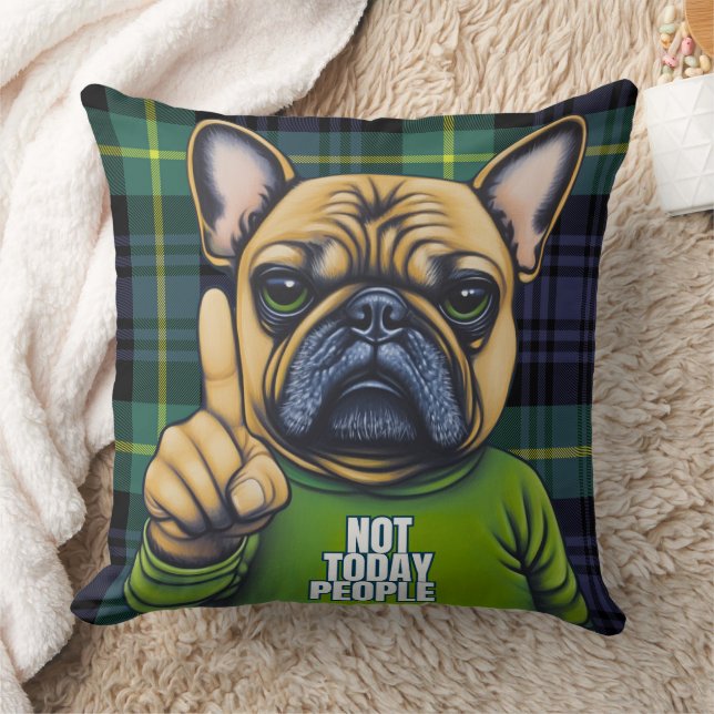 Coussin Chien-taureau Français Grumpy Plaid Pas Aujourd'Hu (Couverture)