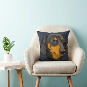 Coussin Chien teckel noir et rouille