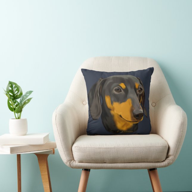 Coussin Chien teckel noir et rouille (Chaise)