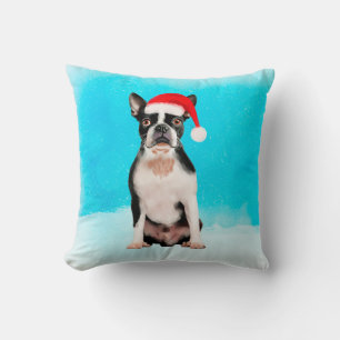 Coussin Chien Terrier de Boston En Noël De Neige