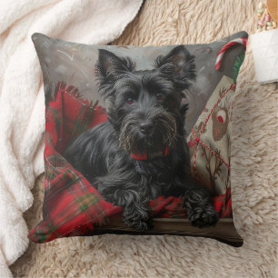 Coussin Chien Terrier Écossais Noël Festif