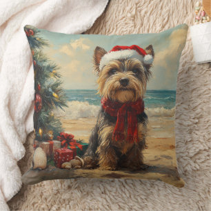 Coussin Chien Terrier Écossais Noël Plage Vintage