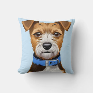 Coussin Chien Terrier mignon avec un collier bleu