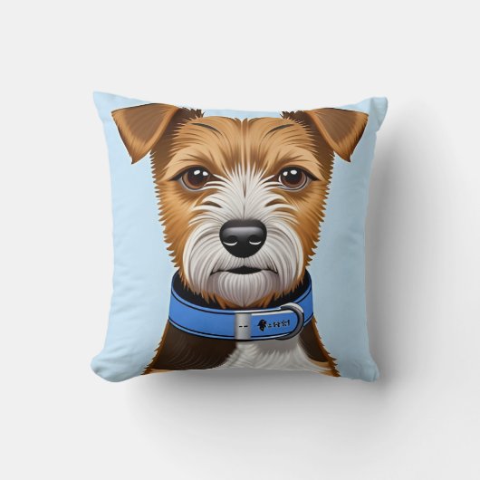 Coussin Chien Terrier mignon avec un collier bleu (Recto)