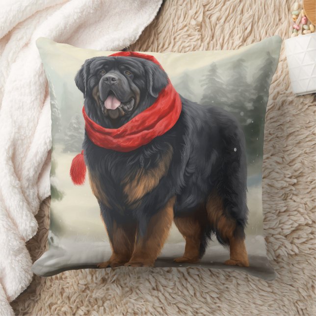 Coussin Chien tibétain mastiff à Noël de neige (Couverture)