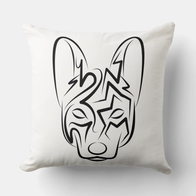 Coussin Chien tribal noir et blanc (Recto)