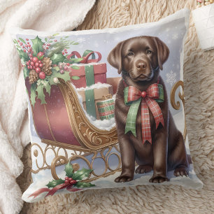 Coussin Chien vintage Labrador Holiday Sleigh mignonne Chi