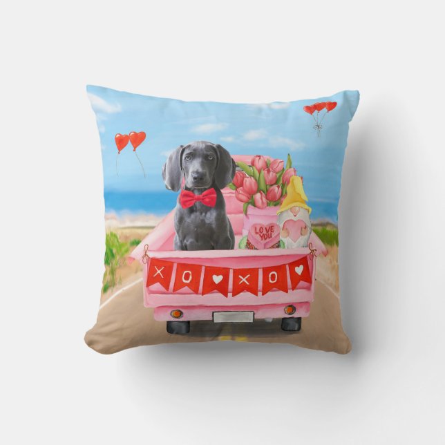 Coussin Chien Weimaraner Saint-Valentin Camion Cœurs  (Recto)