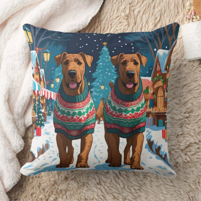 Coussin Chiens Airedale Noël Neige Fêtes (Couverture)