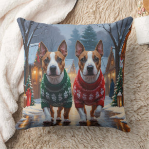 Coussin Chiens Bull Terrier Noël Neige Fêtes