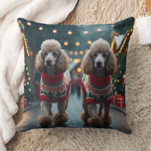 Coussin Chiens Caniches Noël Neige Fêtes 