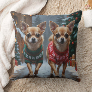 Coussin Chiens Chihuahua Noël Neige Fêtes