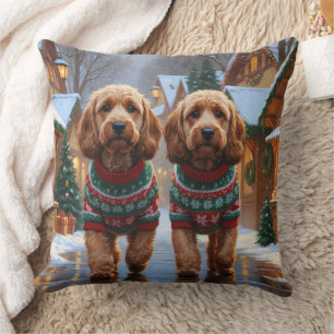 Coussin Chiens Cockapoo Noël Neige Fêtes 