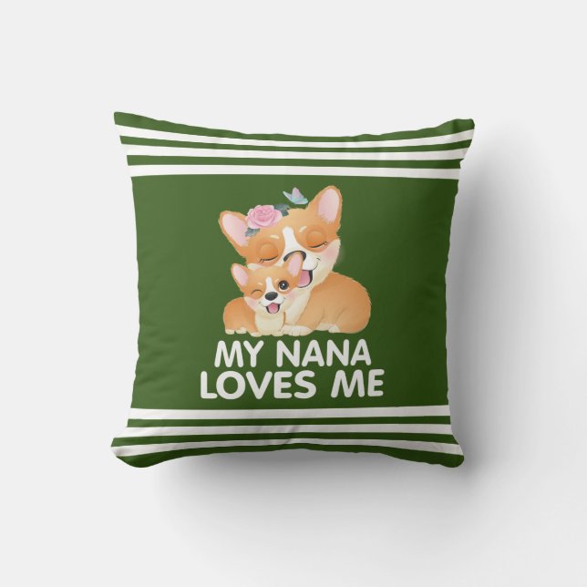 Coussin Chiens Corgi Mignons - Ma Nana M'aime (Recto)