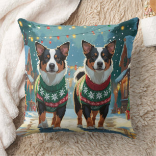 Coussin Chiens de berger australiens Noël Neige Fêtes