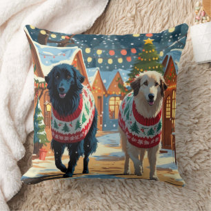 Coussin Chiens de berger d'Anatolie Noël Neige Fêtes