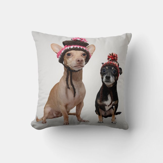 Coussin Chiens de chiwawa avec la photo de casquettes (Recto)
