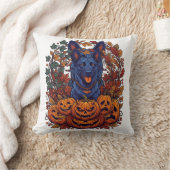 Coussin Chiens de combat Bleus Citrouilles d'Halloween Feu (Couverture)