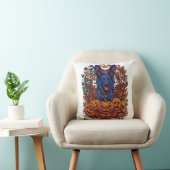 Coussin Chiens de combat Bleus Citrouilles d'Halloween Feu (Chaise)