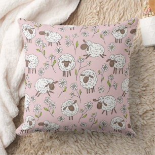 Coussin Chiens de comptage sur coton bonbon rose