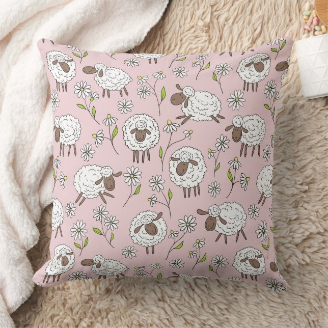 Coussin Chiens de comptage sur coton bonbon rose (Couverture)