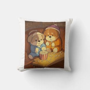 Coussin Chiens de dessin animé chiots avec du pop-corn
