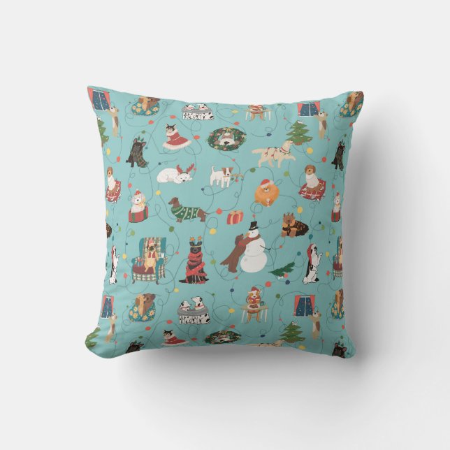 Coussin Chiens de Fêtes en Motif de pulls de Noël (Recto)